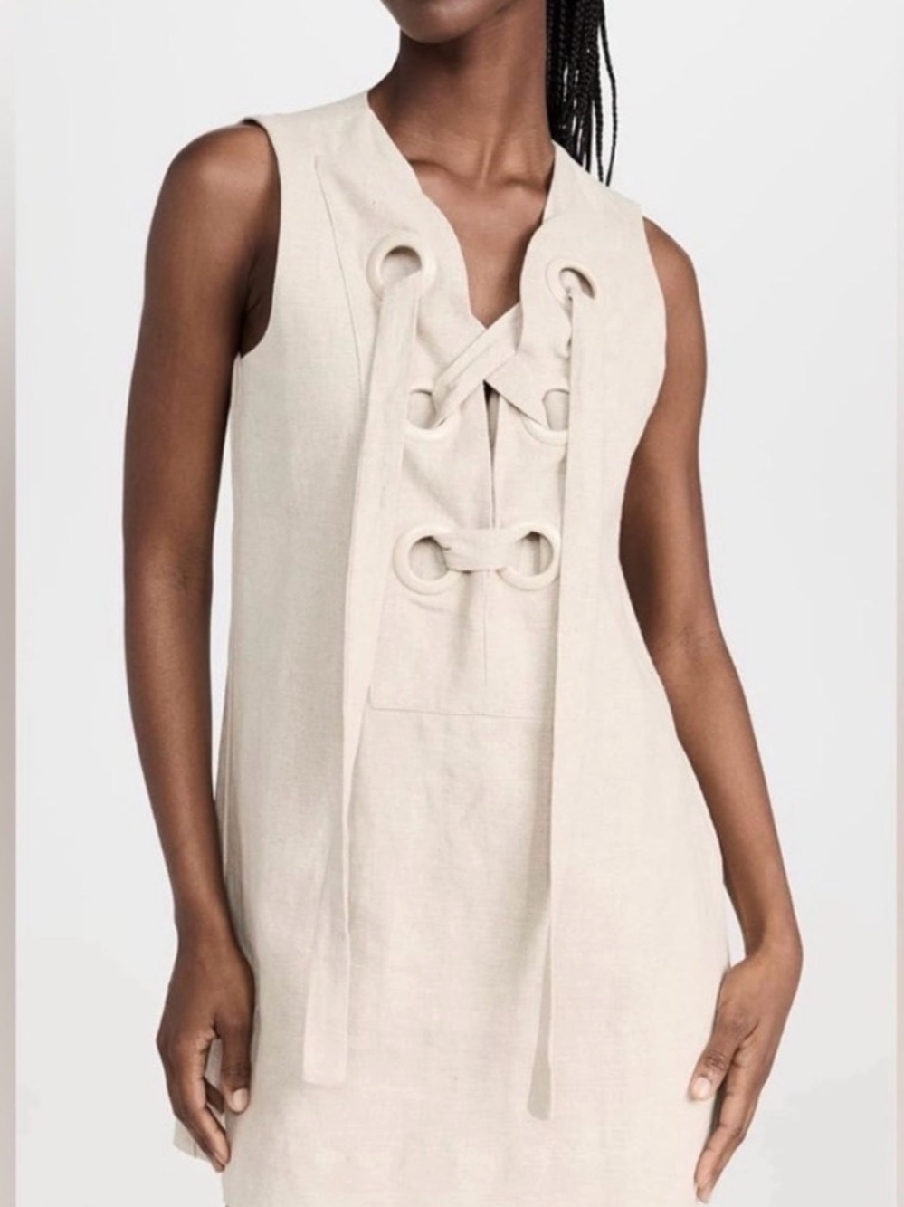 English Factory Cream Lace-Up Sleeveless Mini Dress